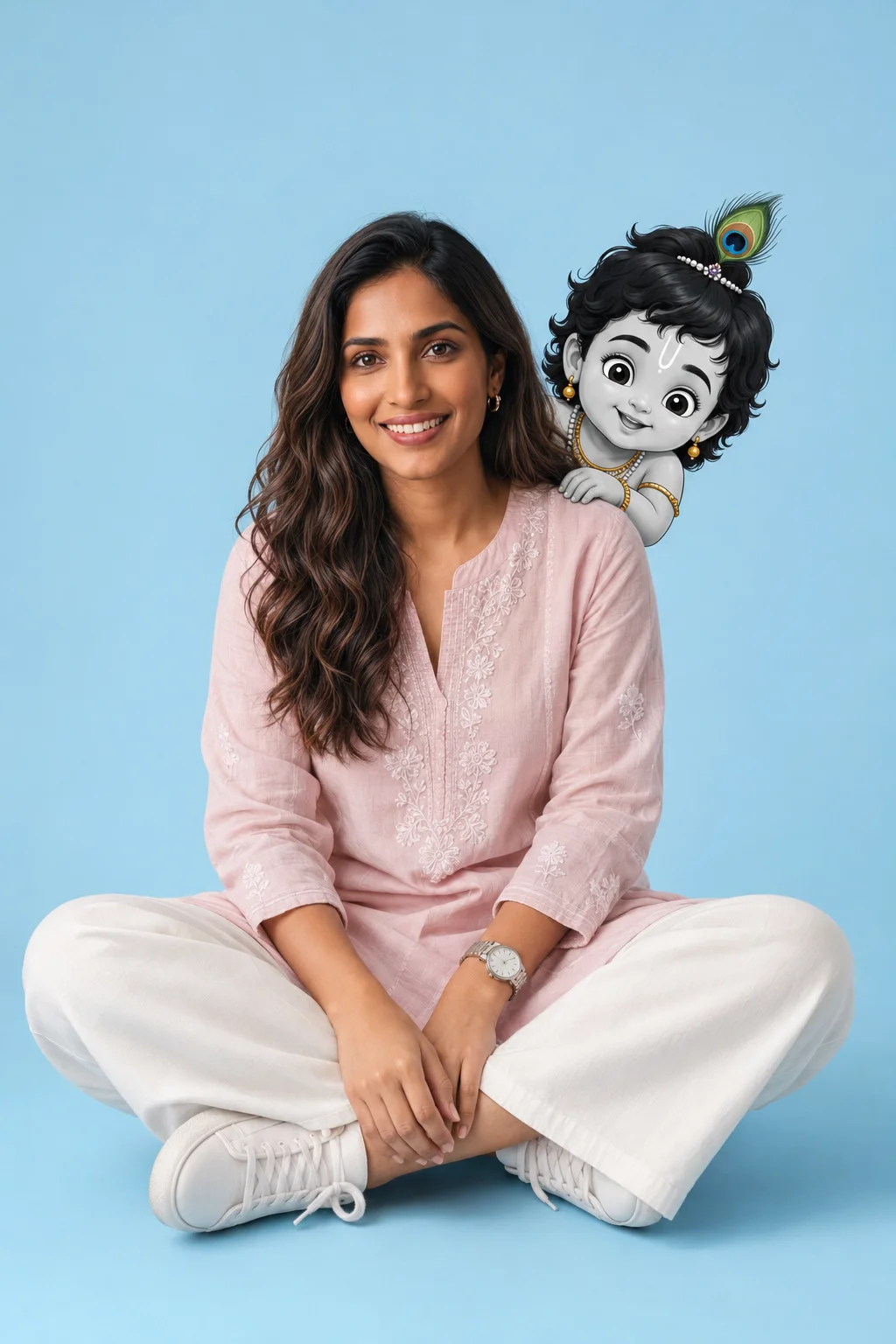 Little Krishna with a Modern Indian Girl – AI Portrait Prompt