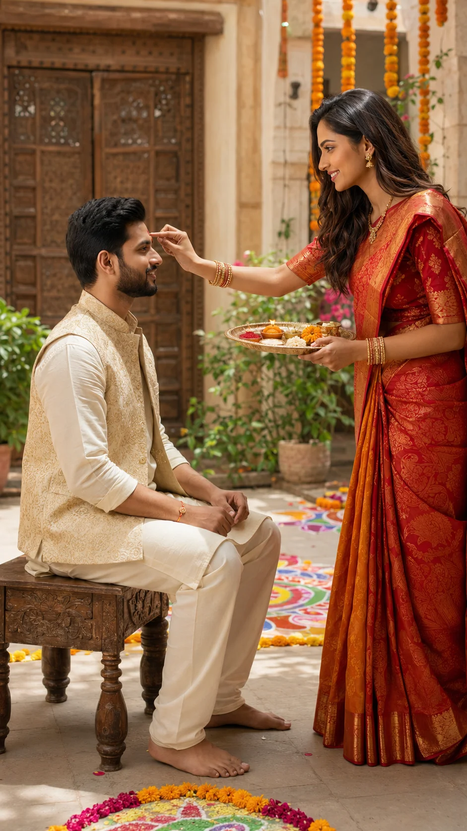 Traditional Indian Courtyard Raksha Bandhan 2026 AI Photo Prompt