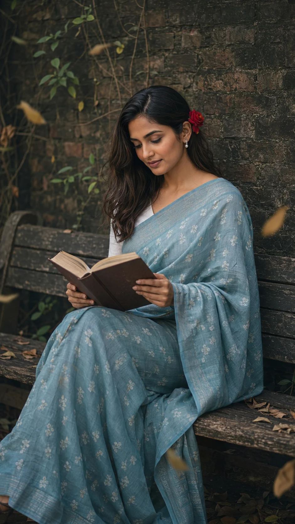 Vintage Blue Saree Portrait